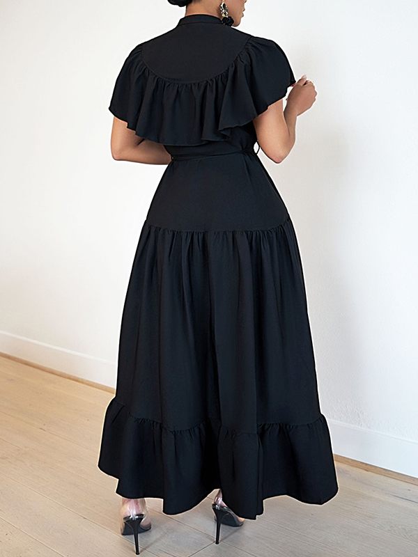 Beautiedoll Solid Ruffle Shirt Dress