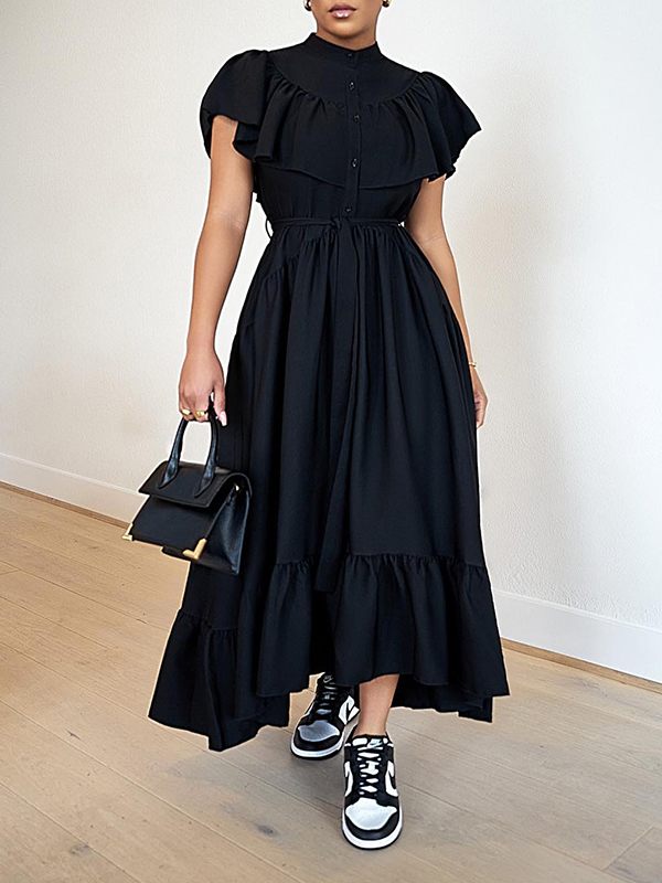 Beautiedoll Solid Ruffle Shirt Dress