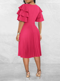 Ruffle-Sleeve Pleated Dress