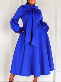 Beautiedoll Solid Tied-Neck Puff-Sleeve Dress