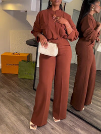 V-Neck Shirt & Wide-Leg Pants Set