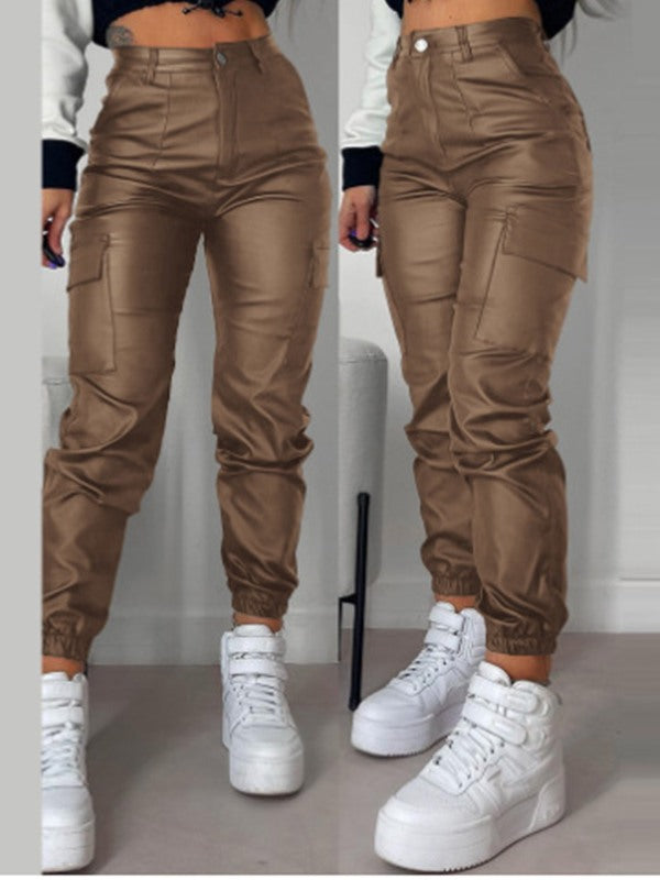 Faux-Leather Cargo Pants