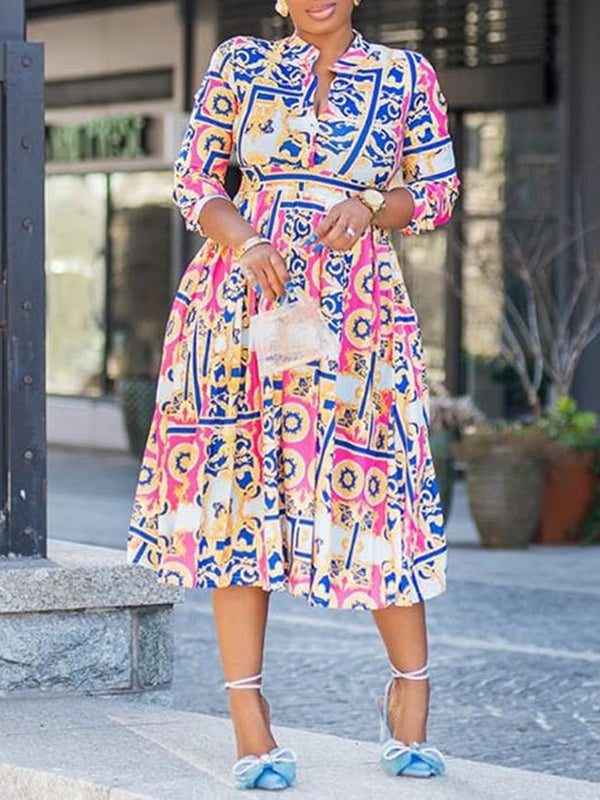 Printed Pleated Shirt Dress