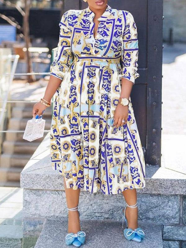 Beautiedoll Printed Pleated Shirt Dress