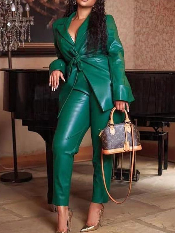 Beautiedoll Faux-Leather Blazer & Pants Set