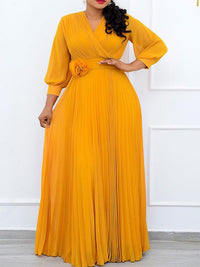 Beautiedoll V-Neck Belted Pleated Dress