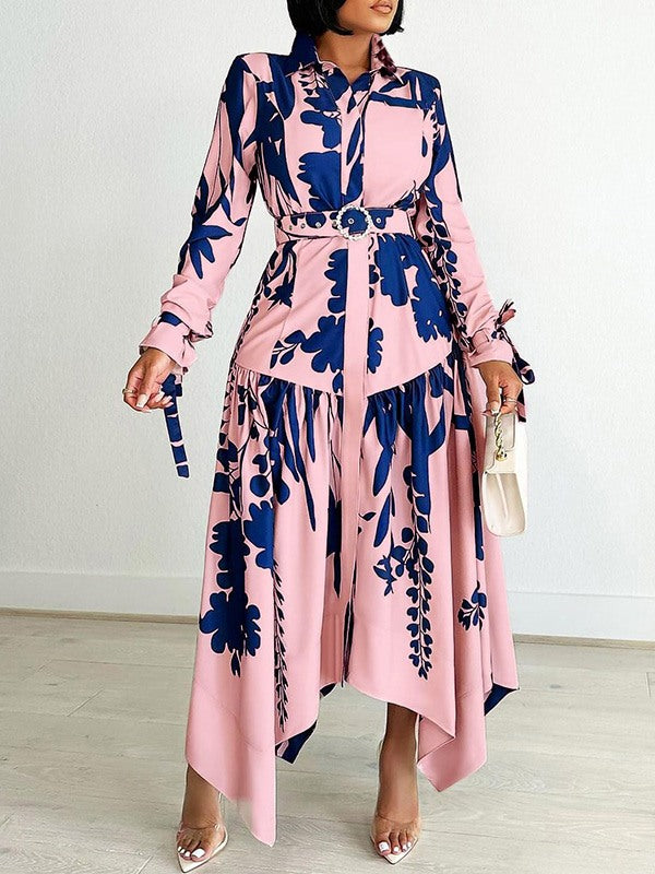 Printed Belted Shirt Dress