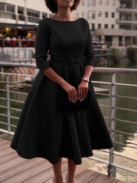 Solid Belted Midi Dress