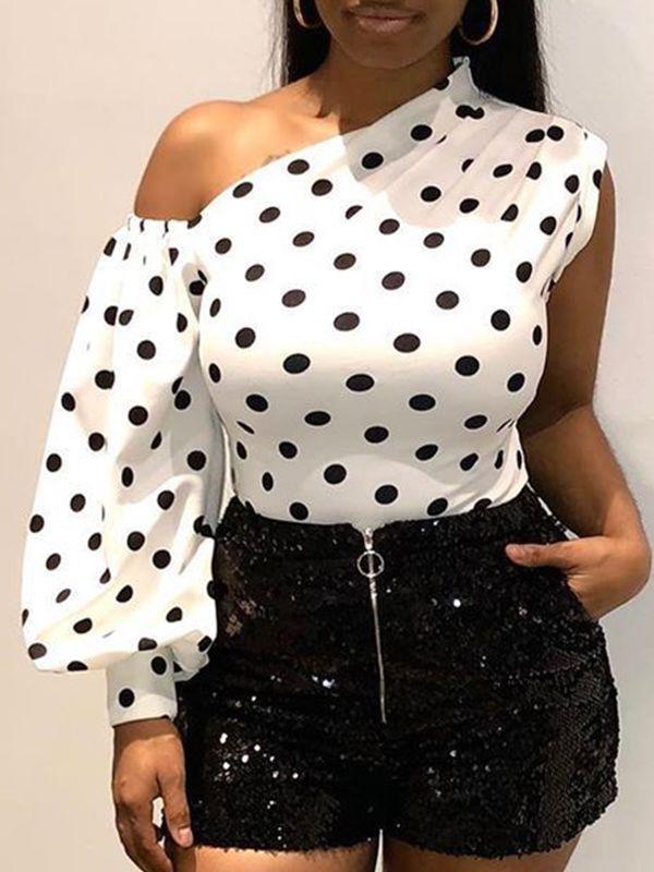 Beautiedoll Dot Puff-Sleeve Top