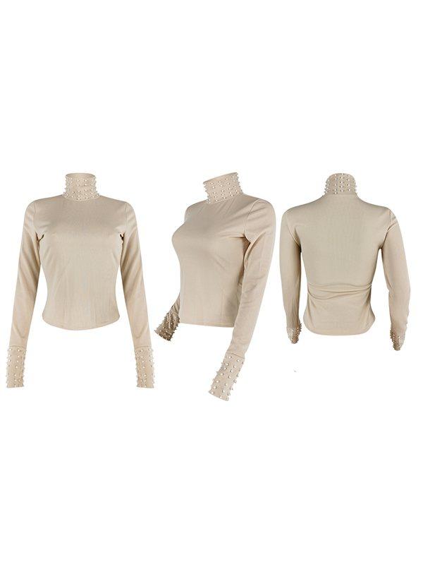 Beautiedoll Pearl-Studded Turtleneck Top