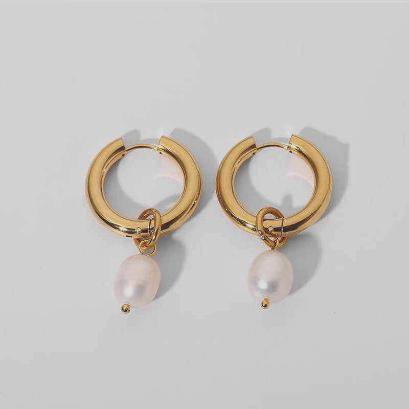 Elongated Pearl Hoops