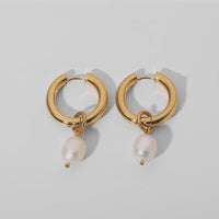 Elongated Pearl Hoops