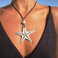 Long Leather Starfish Necklace